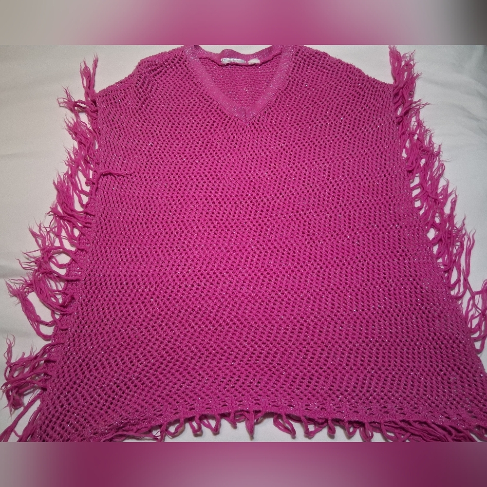Hot Pink Crochet Sequin Fringe Poncho Shrug - Mermaidcore Festival Boho Mesh